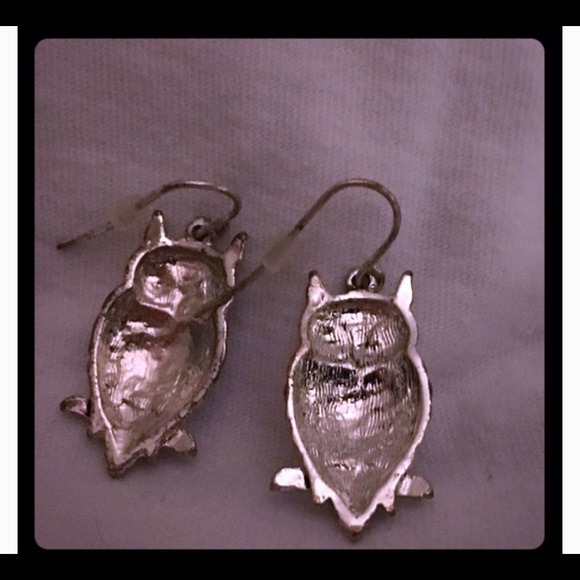 Silver nickel owl animal dangle earrings - Picture 2 of 2